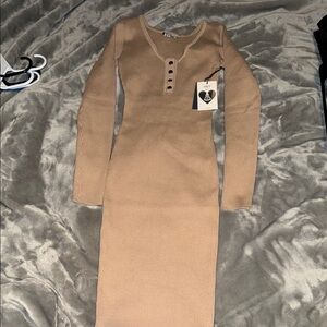 Iris Beige Knit Dress with Long Sleeves